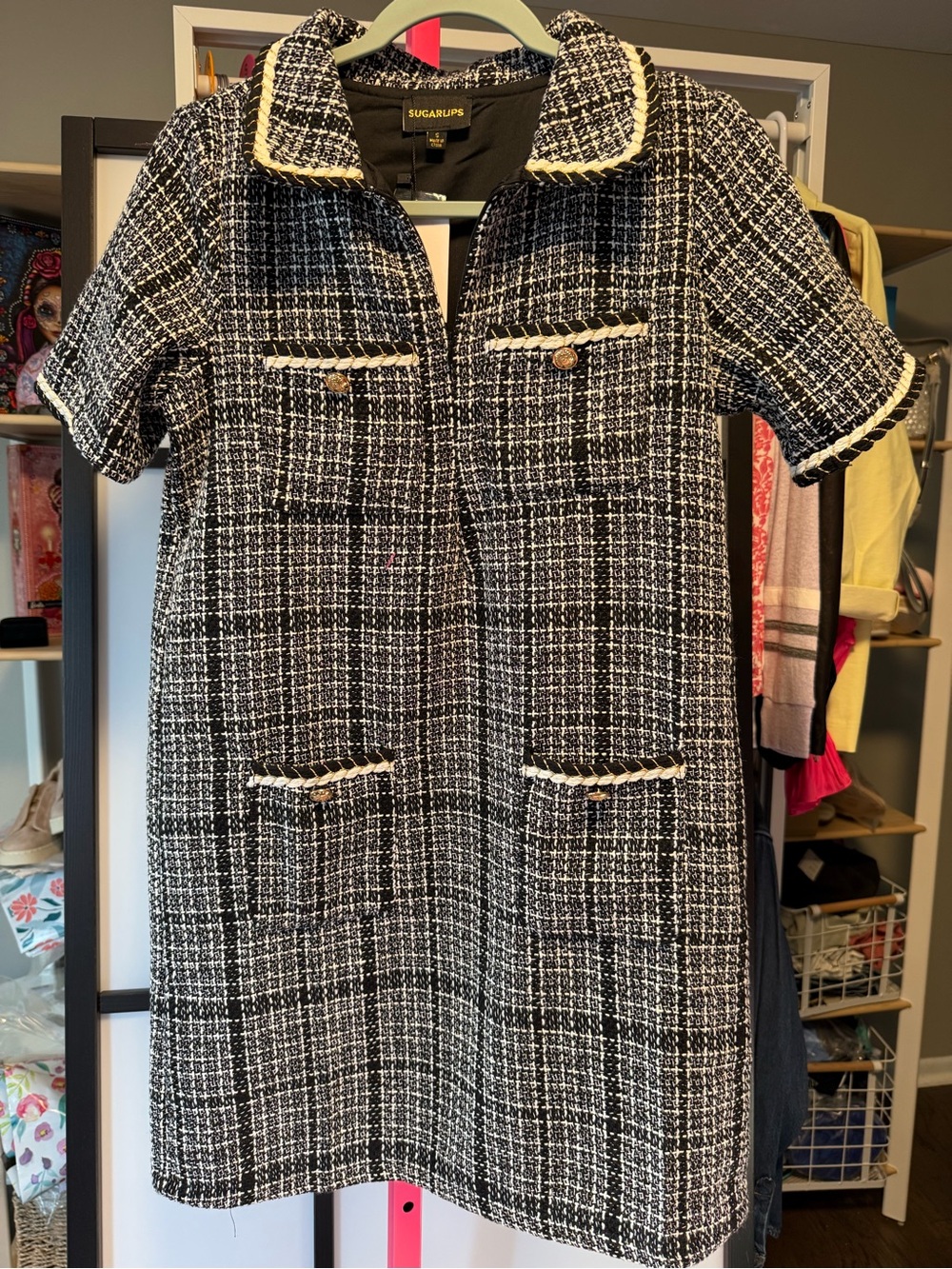 Sugarlips Tweed Mini Dress NWT Size Small Black & White - Picture 3 of 8